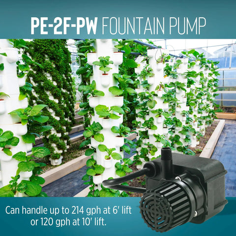 Powerful Workhorse Compact Submersible Fountain Pump For Small Ponds And Water Features, 115 Volt, One Fortieth HP, 300 GPH