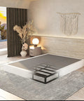 Heavy Duty Steel Box Spring For Queen Bed Base With Durable Cover And Quick No Sweat Setup Providing Rock Solid Mattress Support To Keep Your Bed Looking Sharp For Years, placed on a modern bedroom floor.