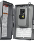 Enclosed Circuit Breaker Box 120/240V 50 Amp GFCI, 5 Slot Enclosure For Safe Power Distribution, showing open gray box