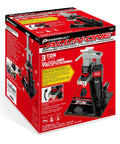 Powerbuilt 3-Ton All-in-One hydraulic bottle jack with jack stand; red packaging box