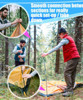 Fiberglass Tent Pole Replacement Kit 12 Ft Pre Assembled Black Outdoor Tent Pole in use during tent setup in woods