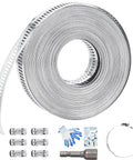 DIY 10 Foot Metal Strapping Hose Clamp Kit With 304 Stainless Worm Gear Clamps, Heavy Duty Fasteners, 6 Pack, Hex Socket, Gloves, Spare Tie