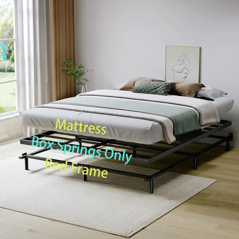 Queen Size 2 Inch Low Profile Bunkie Board With Reinforced Steel Slats And Durable Fabric Cover For Memory Foam Or Innerspring Mattresses Hella Sturdy No Fuss Setup Bedroom Glow Up resting in a modern bedroom setup.