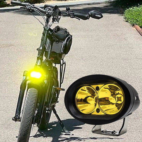 Neon Yellow High Output LED Headlight For E Bikes And E Scooters Street Ready Two Pin Julet Type Plug Fits Rad Power Bikes RadMini RadRover RadExpand RadRunner And More 12V To 60V Compatible Aircraft Grade Aluminum Body