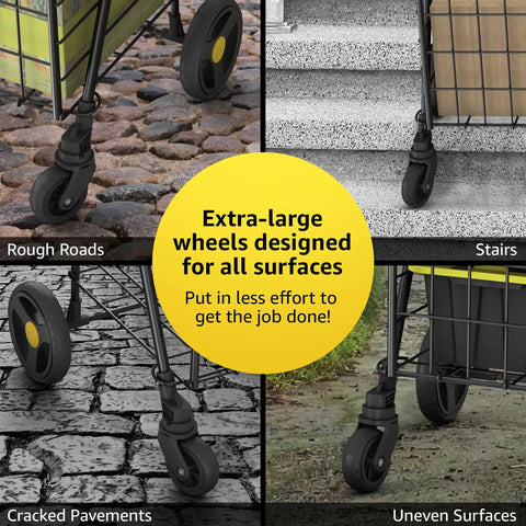 Space Savvy Shopping Cart With 360 Degree Swivel Wheels Foldable And Lightweight For Groceries Laundry And More on rugged terrain