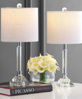 Clear Crystal Table Lamps Set Of 2 Measuring Nineteen Point Five Inches Tall With Chrome Glass Columns, Modern Glam Nightstand Lamps