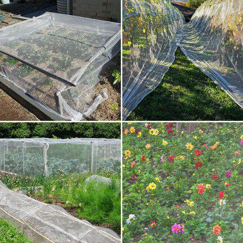 Two Pack 10 By 33 Feet Backyard Garden Netting Ultra Fine Mesh That Keeps Birds And Bugs Out While Shielding Vegetables And Fruits Raised Bed Plant Covers For Outdoor Garden Protection displayed over various garden beds