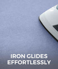 Heavy Duty Ironing Board Cover With Extra Thick Padding And Heat Reflective Silicone Coating Built Tough To Cut Your Chores Down And Keep Clothes Pristine Size 15 By 54 Inches Blue with iron gliding smoothly over surface.