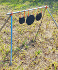 AR500 Steel Target Gong Silhouette For Precision Shooting, Half Inch Thick, Rifle Rated, on stand in grassy outdoor setting
