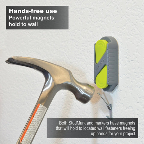Magnetic Stud Finder With Two Removable Markers Lets You Mark Up To Three Stud Locations No Batteries Needed wall demonstration