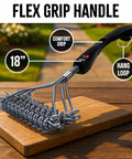 Bristle Free Grill Brush For All Grills Rust Resistant Stainless Steel BBQ Cleaner with 18-inch flex grip handle on board