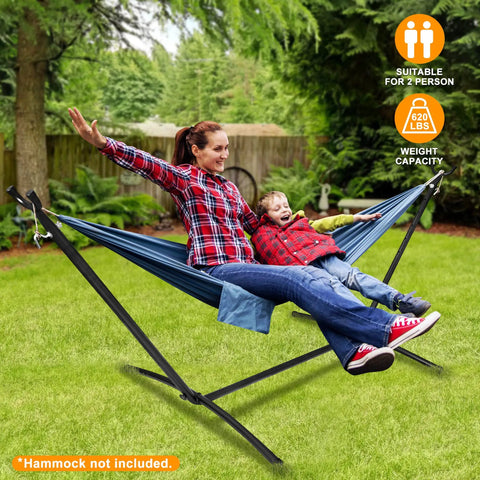 Portable 9 Foot Two Person Hammock Stand Built Tough Steel Frame Supports Up To 620 Lbs Static Capacity Weather Resistant Black