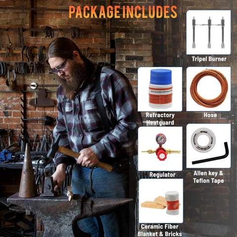 Blacksmith using Portable Propane Forge With Triple Burners And One Side Door For Blacksmithing And Knife Making
