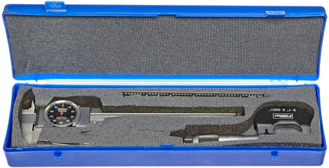 Model 52-229-711-0 Mechanics Measuring Set With 0-1 Inch Micrometer And 0-6 Inch Dial Caliper in blue case