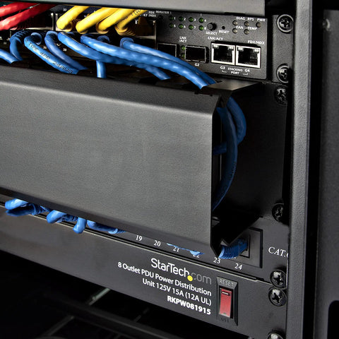 Horizontal 2U Server Rack Cable Management Finger Duct with Cover for 19 Inch Network Racks in data center setup