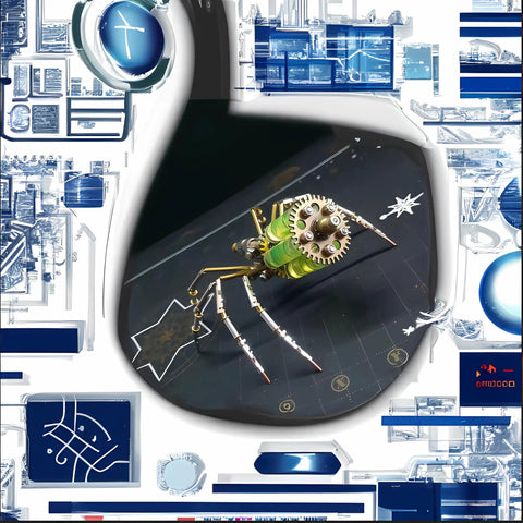 Metal DIY 3D Insect Puzzle Kit In Brass For Adults, Steampunk Mechanical Build, Gatling Spider Model on black surface