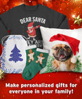 Dark Fabric Iron On Heat Transfer Paper For Inkjet Printers 20 Sheets 8.3 By 11.7 Inches Wash Durable Long Lasting No Cracking T Shirt Transfer Paper For Dark Cotton And Nylon Garments used on Christmas themed t-shirt, pillow, socks, and drawstring bag.
