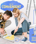 Couple using Heavy Duty 9 Inch Metal Paint Tray With Reusable Pan And 10 Pack 9 Inch White Plastic Liners Paint Roller Tray Set