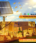 Solar panel and lit house with Solar Powered Outdoor Fairy String Lights 39Ft 100 LED Waterproof Twinkle With 8 Modes And Memory Function