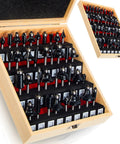 37 Pack Router Bits Set For Panel Cabinet Doors Rail And Stile 1/4 Inch Shanks Wood Milling Tool Kit open in wooden case