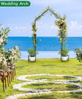 Metal Garden Arch Trellis For Climbing Plants Outdoor 8.2 Ft Tall Arbor With Planter Boxes set up for wedding by ocean view