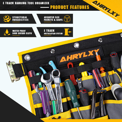 Wall Mounted Tool Organizer With Multiple Pockets For Track Rail Systems Heavy Duty Hanging Tool Holder For Trailers Trucks Vans And Warehouses Durable Steel Construction Keeps Tools Neatly Accessible In Any Job Site, E-track fabric organizer