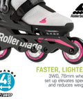 Kid's Adjustable Inline Skates With Lace-Free Closure, Black And Pink, Microblade 3WD Shell, 76mm Wheels, Side View