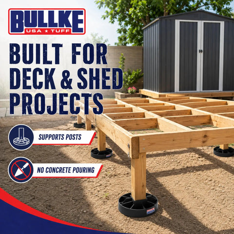 Round Floating Deck Block Pedestals for Pier and Shed Foundations, Heavy Duty Handi Block USA Made 6 Pack under wooden structure.