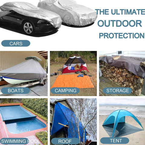 Heavy Duty Tarp 10x20 Ft Tarpaulin With 48 Ball Bungee Cords Waterproof Tear Resistant Cover Grommets 18 Mil Outdoor Uses