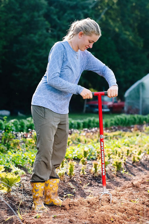 Person using Long Handle Garden Claw For Easy Weeding And Soil Aeration No Bend Tiller Cultivator Twist Weeding Tool outdoors
