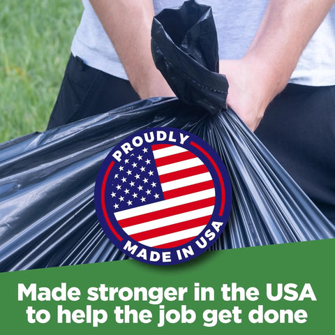 Person holding a 95 Gallon Extra Large Trash Bag 61x68 Inches 1.2 Mil Thick Beefy Heavy Duty Contractor Bags Made In USA