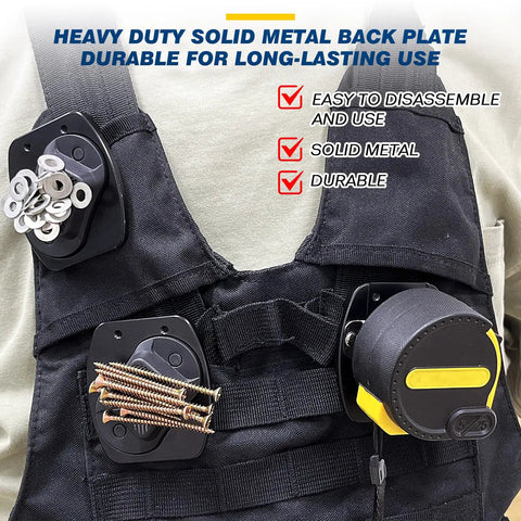 Double Pack Magnetic Tool Holder with dual strong magnets holding screws and washers on utility vest for easy access.