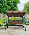 Three Seat Outdoor Porch Swing With Adjustable Canopy, Armrests And Included Stand in garden