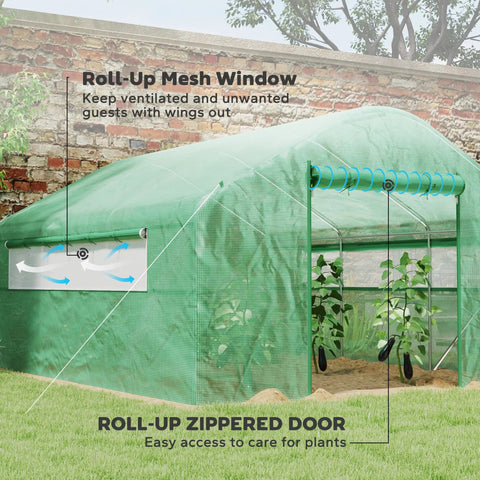 13 Ft By 10 Ft Hoop House Greenhouse With Large Windows And Roll-Up Zippered Door, Walk-In Tunnel Design, Upgraded Galvanized Steel Frame, Durable PE Cover For Easy Garden Growth, Dope Indoor Outdoor Plant Hot House