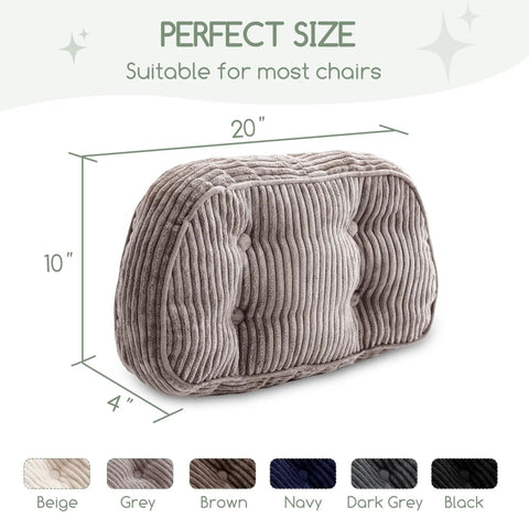 Grey Lumbar Support Pillow For Your Recliner Accent Chair Couch Or Office Chair With Tufted Corduroy Back Cushion, size 20×10×4 in