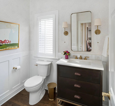 Kick Off A Fresh Kitchen Glow With A Tight Vintage Vibe Solid Zinc Build That Takes The Daily Grind Like A Champ Three Inch Hole Spacing Antique Copper Cabinet Pulls In A Handy Six Piece Set For Stress Free Drawer Makeovers in a bathroom with vanity, sink, and decor.