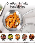 12 Inch Tri Ply Stainless Steel Pan No PFOA Or PTFE For Even Heat Quick Preheat Skillet with lemon chicken inside.