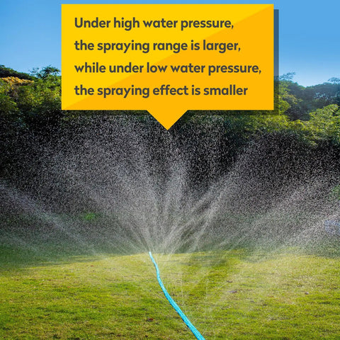 Flat Sprinkler Soaker Hose For Garden Two 50Ft Sections 100Ft Total Heavy Duty 3 Tube in action on a lawn.