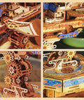 Detailed view of 3D Wooden Puzzle Kit For Adults With DIY Japanese Ship Model showcasing gears and ornate wooden design.