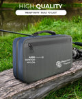 Deluxe Bait Binder For Soft Plastics And Rigs Water Resistant Tackle Storage System on log by pond