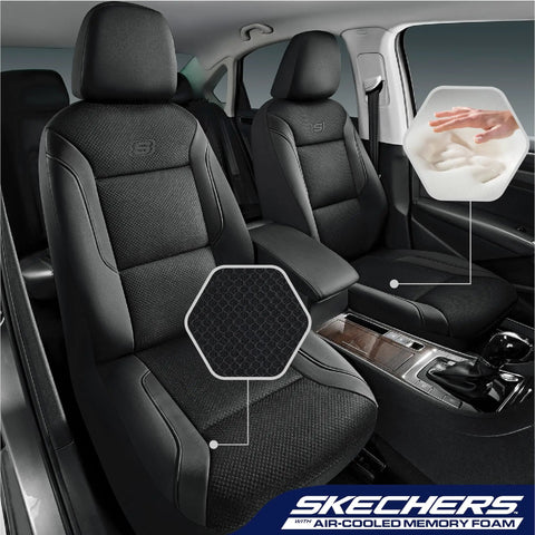 Memory Foam Car Seat Covers With Air Cool Mesh Thick Padding For Front Seats Cozy Breathable Leather Look, installed in vehicle interior.