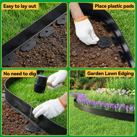 No Dig Landscape Edging Kit 3 Inch Tall 40 Feet Black Border System With 45 U Shaped Nails installation and garden setup