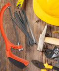 Built Tough Portable Mini Hacksaw Featuring Thickened Carbon Steel Blade and Ten Spare Replacements for effortless wood and metal cutting around tools.