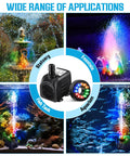 Beast Submersible Fountain Pump With Lights 16W 800 Liters Per Hour Flow 8.86ft Lift Ultra Quiet Operation for versatile use