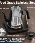 Gooseneck Electric Kettle 0.8L For Pour Over Coffee And Tea With Precision Spout Stainless Steel Inner Lid And Bottom Auto Shut Off Boil Dry Protection Black