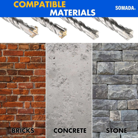SOMADA 1-Inch x 39-Inch SDS Plus long drill bit, 4-cutter carbide tip for concrete, brick and stone drilling