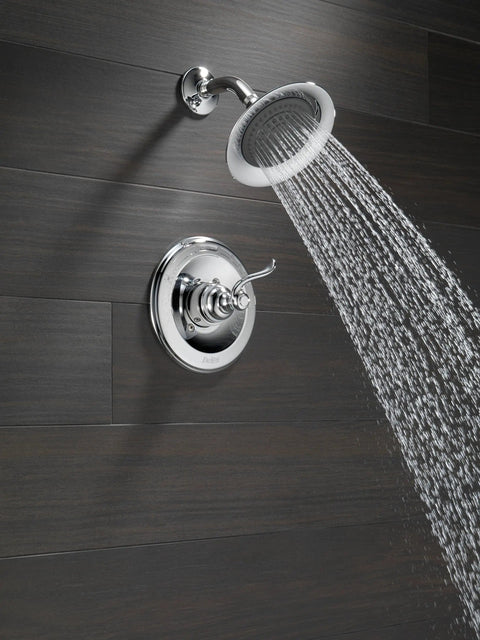 Windemere 14 Series Chrome Shower Faucet Trim Kit With Shower Head And Handle Includes Chrome Finish Trim Valve Not Included Easy Bathroom Upgrade For Modern Shower Remodel For Quick DIY Install showing water spray