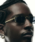 ASAP Rocky RB3927 Wired Metal Collection Rectangular Sunglasses In Black And Dark Grey 54mm Lens Width, close-up view
