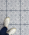 Hastings Peel And Stick Vinyl Floor Tiles Blue Medallion Pattern Water Resistant 12 In By 12 In easy DIY installation