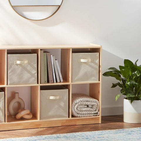 Sturdy Collapsible Fabric Storage Cubes With Sewn In Handles, Durable Beige Cloth Organizer Bins, Knock Your Clutter Outta Sight, Folds Flat In A Snap, Top Notch Choice For Any Room Setup, 6 Pack